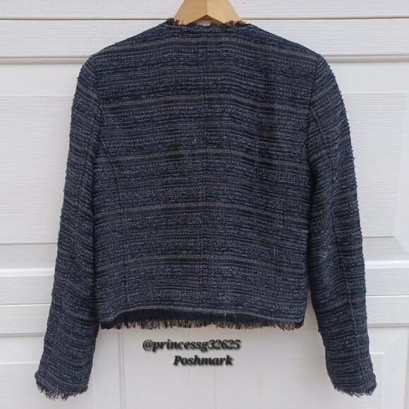๐๐ธ๐ฒ๐ฎ Fringe-Trim Tweed Blazer Black/Gray M - Picture 4 of 7